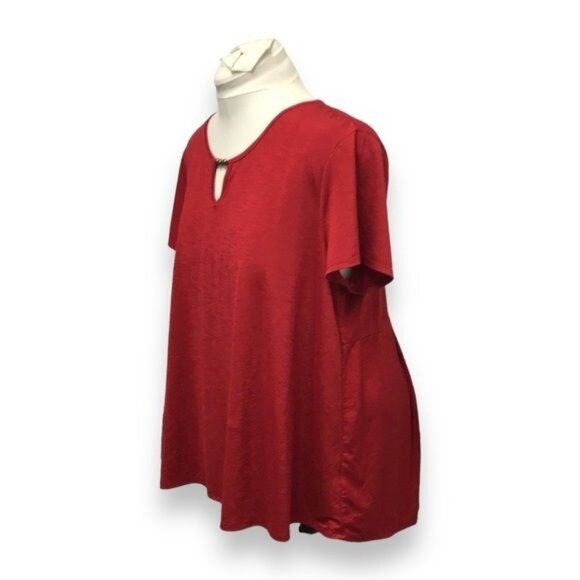 Cato Women’s Short Sleeve Cutout Neck Dressy Blouse, Red, Size XL - Picture 3 of 8